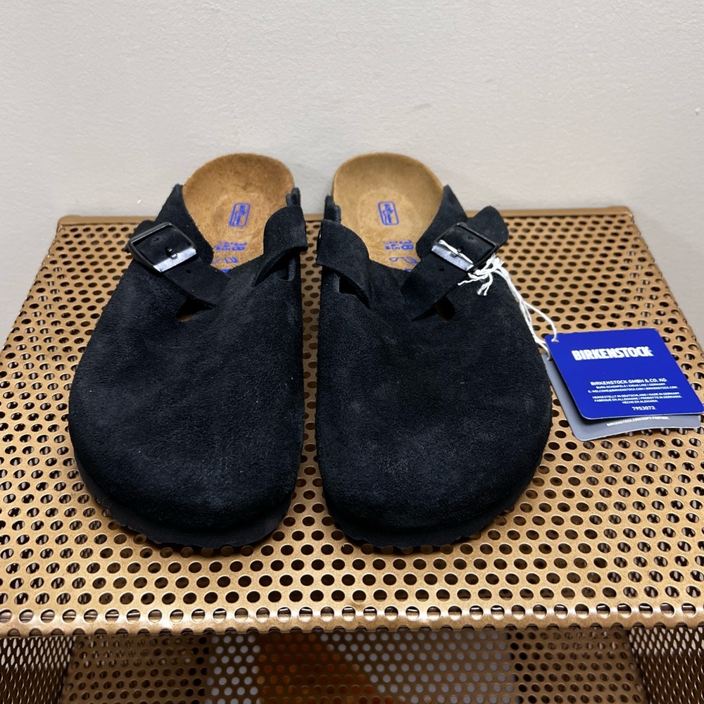 Birkenstock Black Boston Soft Footbed Suede Leather